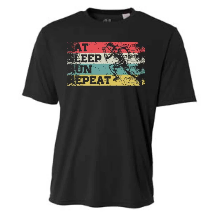 Vintage Retro Eat Sleep Run Repeat Funny Running Runner Gift Cooling Performance Crew T-Shirt