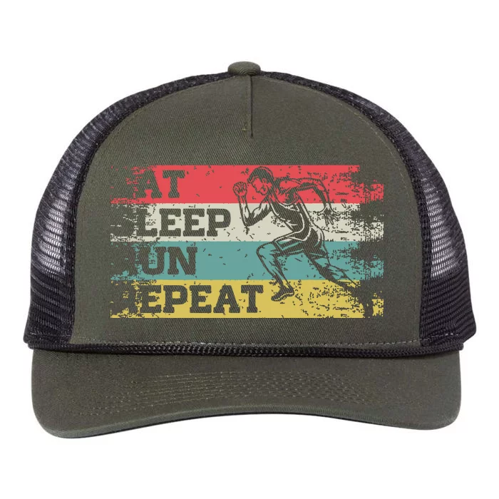 Vintage Retro Eat Sleep Run Repeat Funny Running Runner Gift Retro Rope Trucker Hat Cap