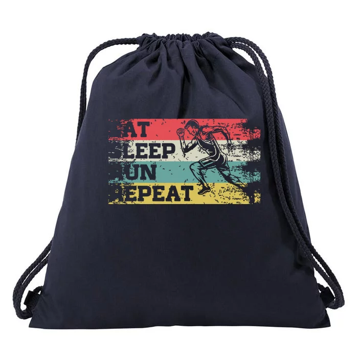 Vintage Retro Eat Sleep Run Repeat Funny Running Runner Gift Drawstring Bag