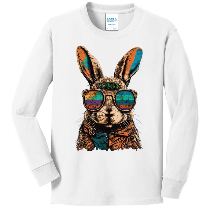 Vintage Rabbit Easter Day Kids Long Sleeve Shirt