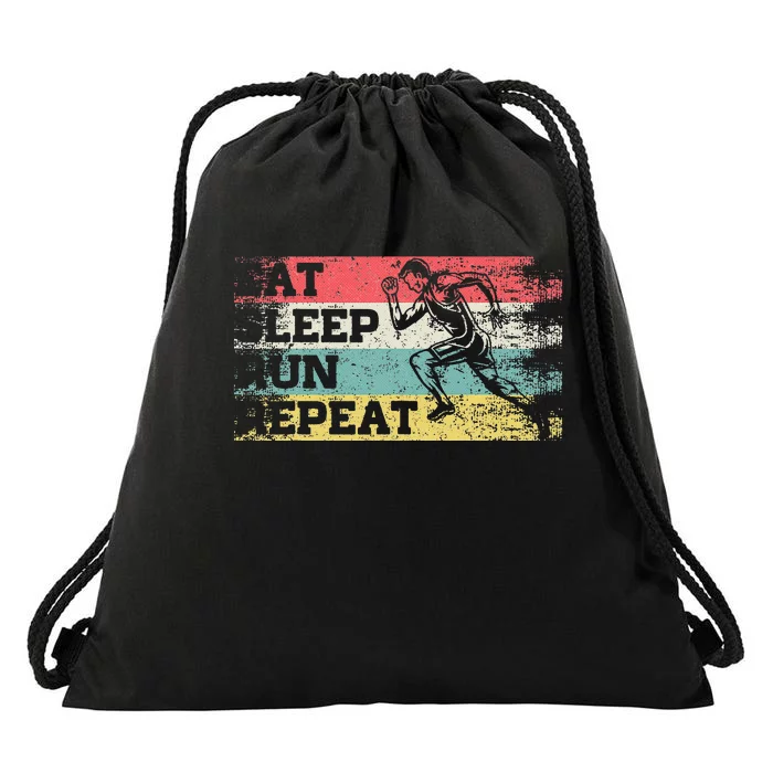 Vintage Retro Eat Sleep Run Repeat Funny Running Runner Gift Drawstring Bag