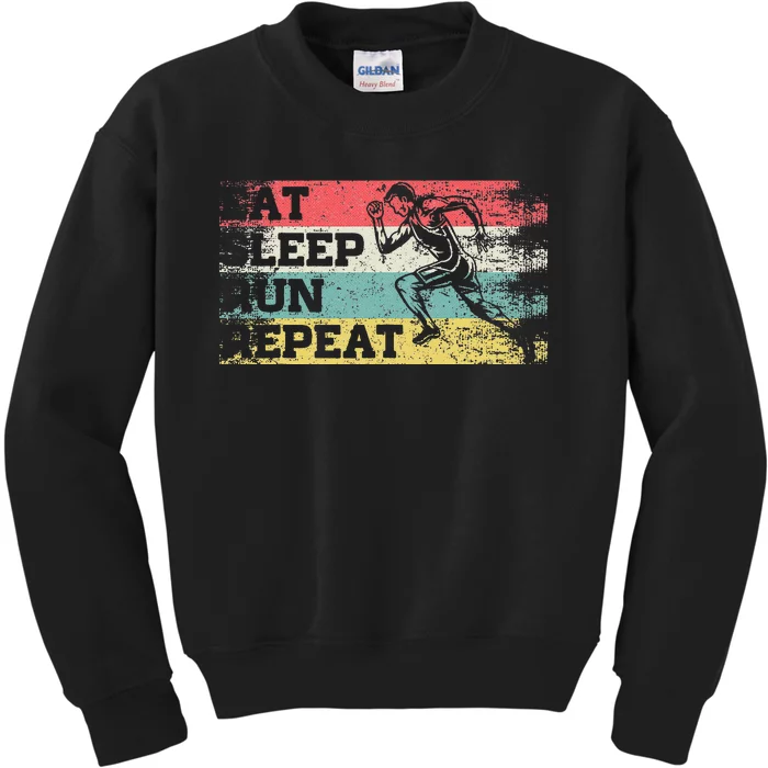 Vintage Retro Eat Sleep Run Repeat Funny Running Runner Gift Kids Sweatshirt