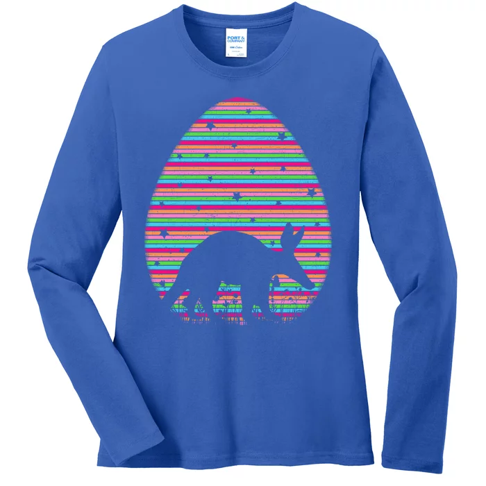 Vintage Retro Easter Egg Lover Funny Aardvark Easter Sunday Gift Ladies Long Sleeve Shirt