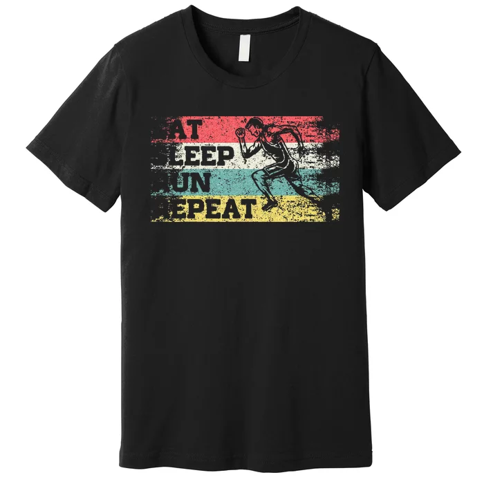 Vintage Retro Eat Sleep Run Repeat Funny Running Runner Gift Premium T-Shirt