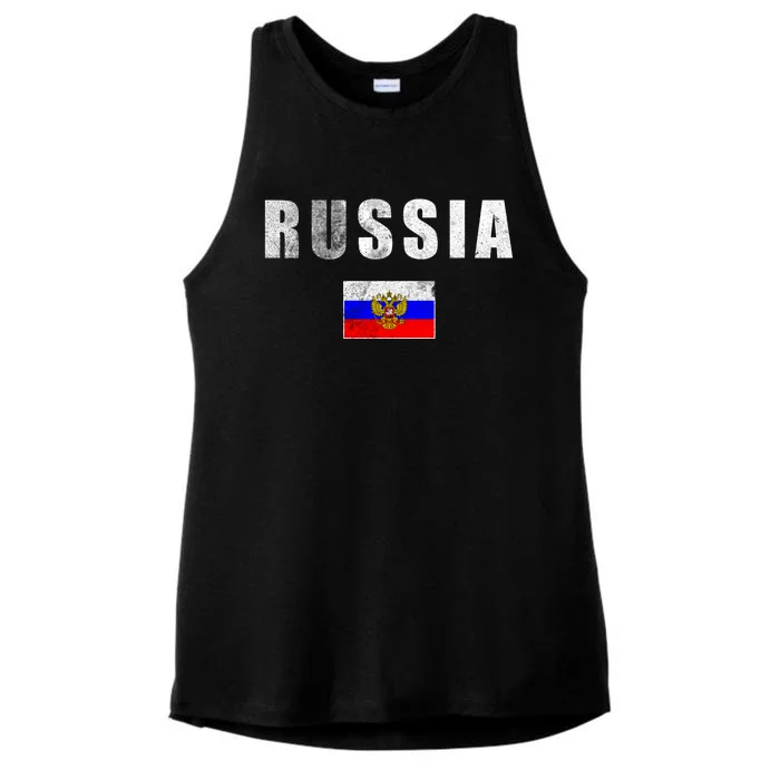 Vintage Russia Flag Ladies Tri-Blend Wicking Tank