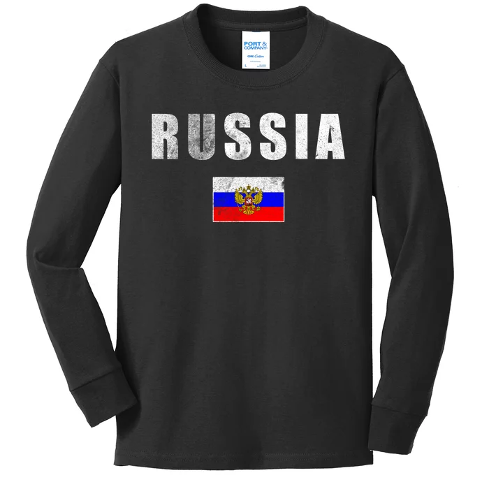 Vintage Russia Flag Kids Long Sleeve Shirt