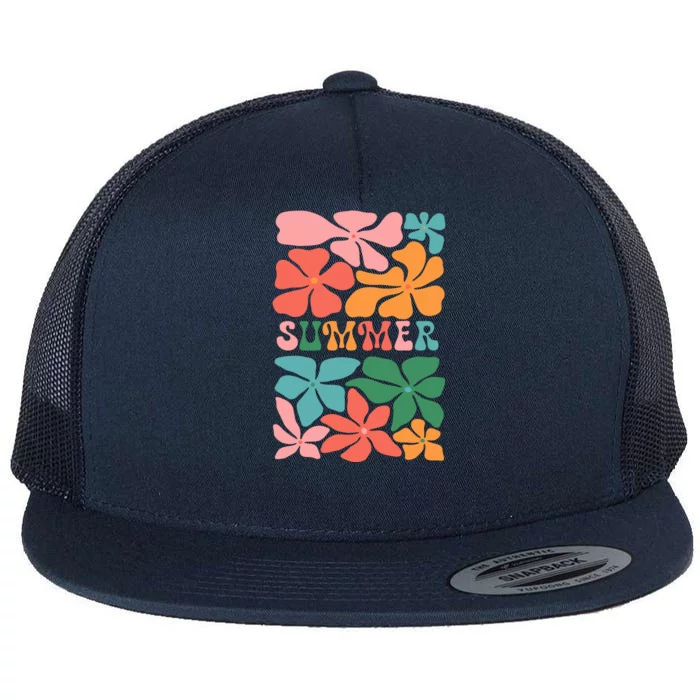 Vintage Retro Floral Summer Flat Bill Trucker Hat