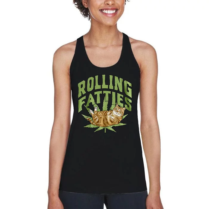 Vintage Rolling Fatties Cat Retro Kitty Kitten Women's Racerback Tank