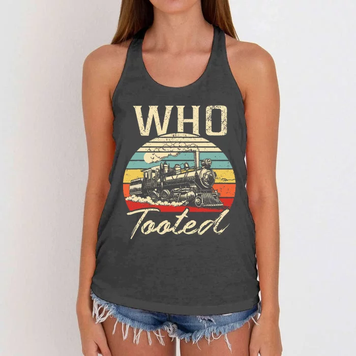 Vintage Retro Funny Train Lover Who Tooted Train Women's Knotted Racerback Tank