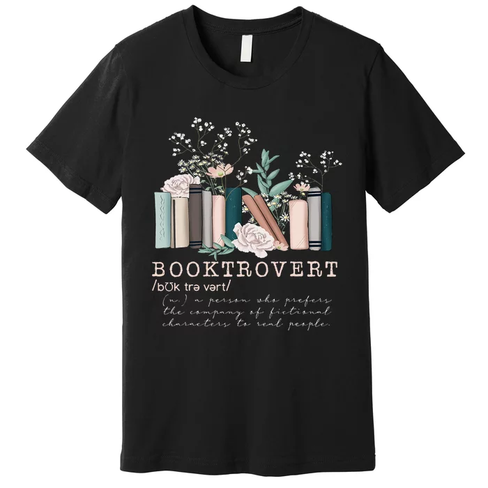 Vintage Retro Floral Booktrovert Book Reader Lover Premium T-Shirt