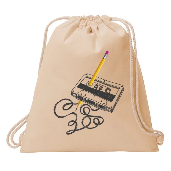 Vintage Rewind Funny Cassette Pencil Gift Drawstring Bag