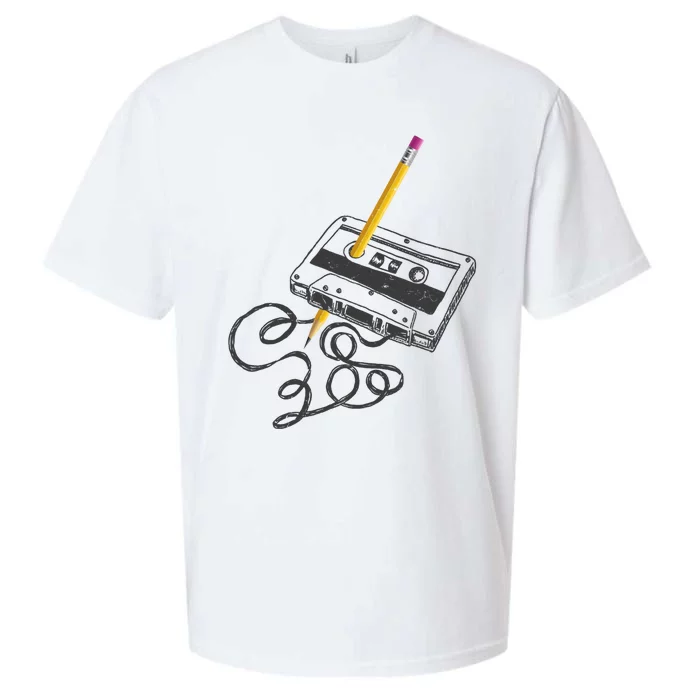 Vintage Rewind Funny Cassette Pencil Gift Sueded Cloud Jersey T-Shirt