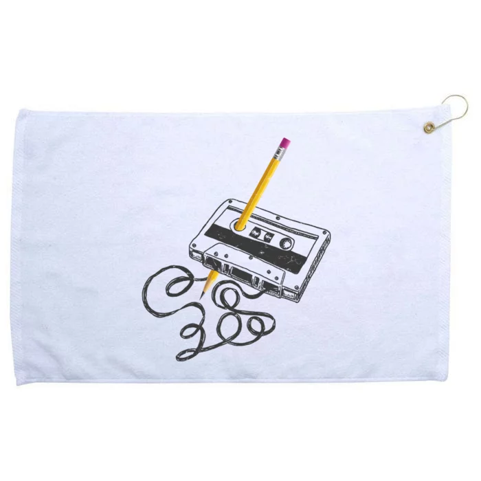 Vintage Rewind Funny Cassette Pencil Gift Grommeted Golf Towel