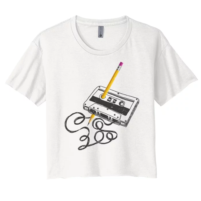 Vintage Rewind Funny Cassette Pencil Gift Women's Crop Top Tee