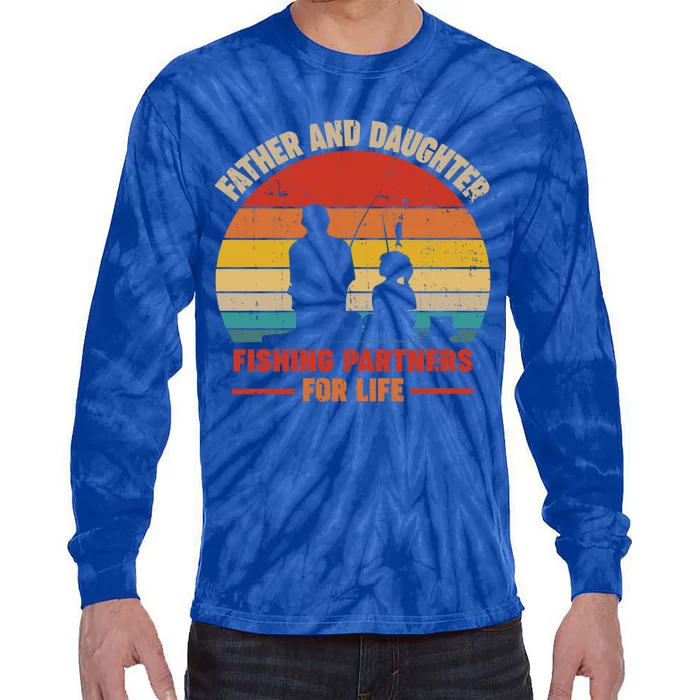 Vintage Retro Father Daughter Fishing Partners For Life Gift Tie-Dye Long Sleeve Shirt