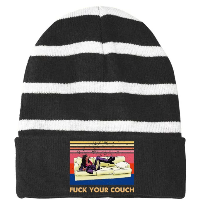 Vintage Retro Fuck Your Couch Striped Beanie with Solid Band