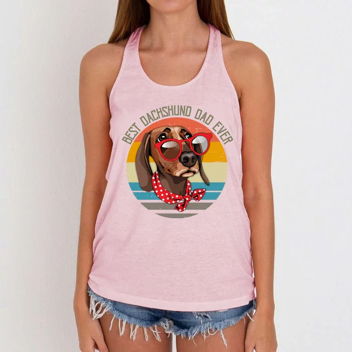 Vintage Retro Funny Best Dachshund Dad Ever Dog Lover Meaningful Gift Women's Knotted Racerback Tank