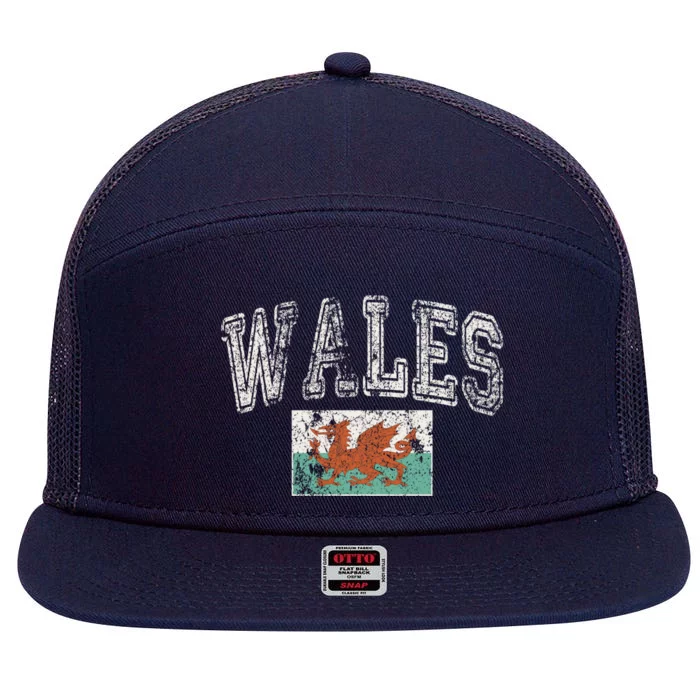 Vintage Retro Faded Wales Flag Welsh Pride Gift 7 Panel Mesh Trucker Snapback Hat