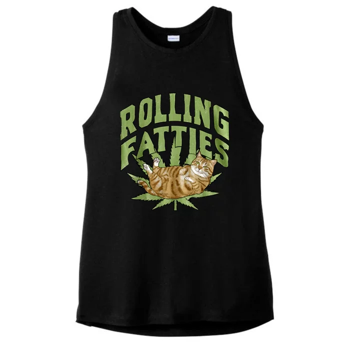 Vintage Rolling Fatties Cat Retro Kitty Kitten Meow Ladies Tri-Blend Wicking Tank