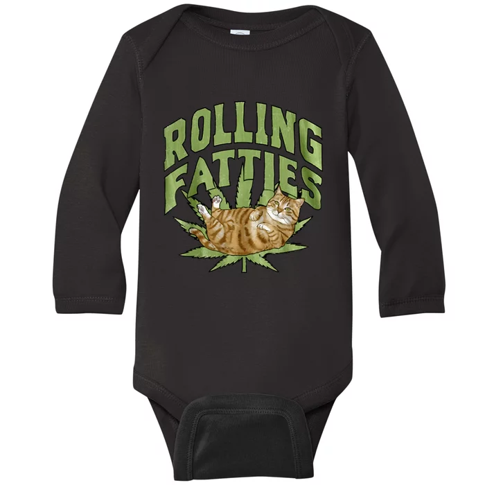 Vintage Rolling Fatties Cat Retro Kitty Kitten Meow Baby Long Sleeve Bodysuit