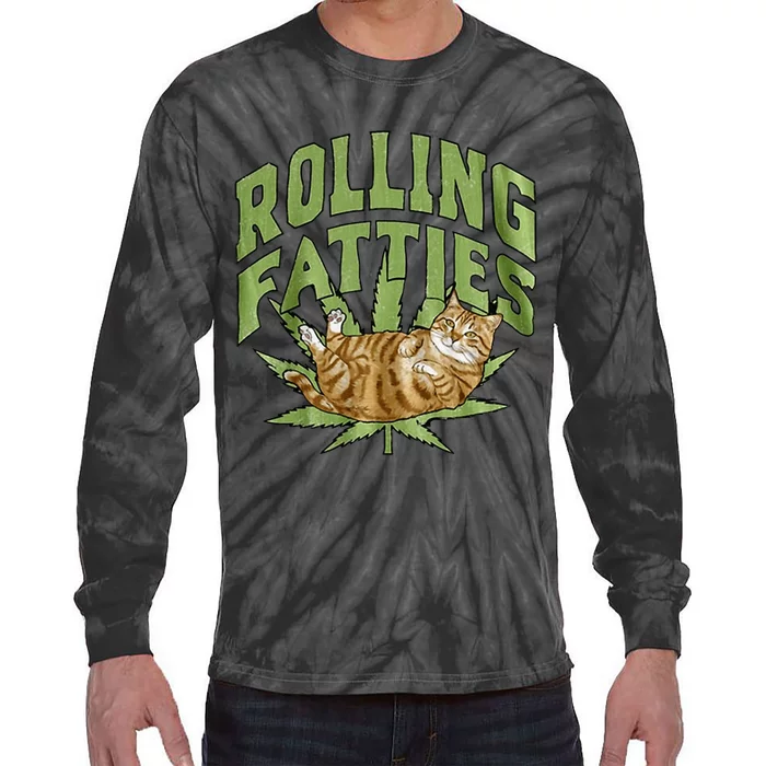 Vintage Rolling Fatties Cat Retro Kitty Kitten Meow Tie-Dye Long Sleeve Shirt