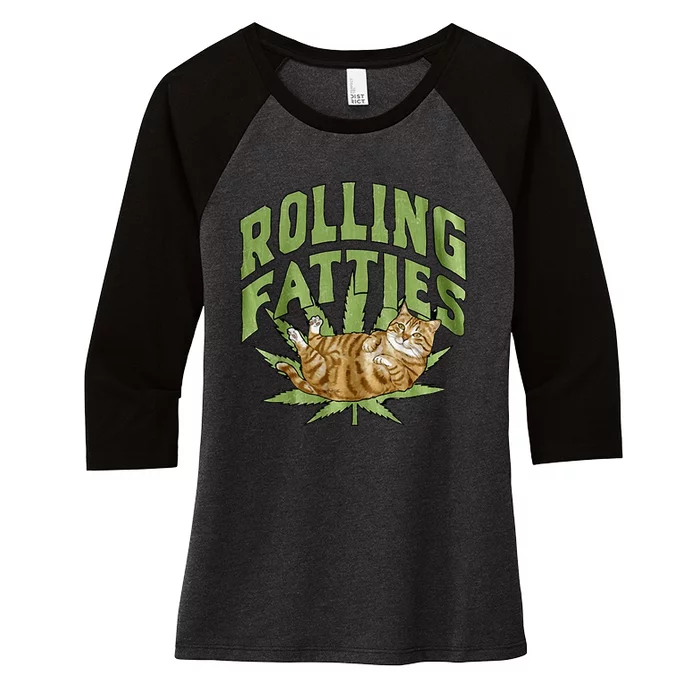 Vintage Rolling Fatties Cat Retro Kitty Kitten Meow Women's Tri-Blend 3/4-Sleeve Raglan Shirt