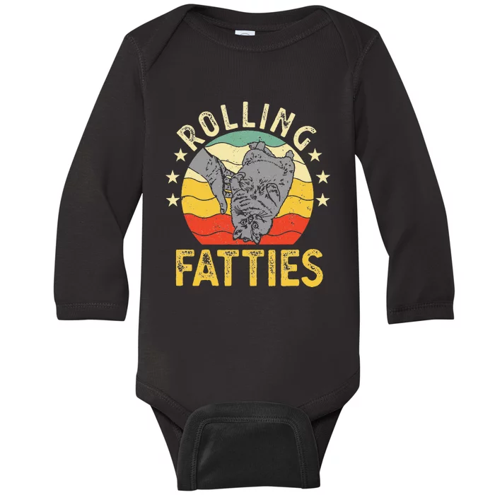 Vintage Rolling Fatties Cat Retro Kitty Kitten Meow Lover Baby Long Sleeve Bodysuit