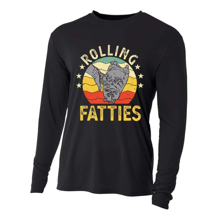 Vintage Rolling Fatties Cat Retro Kitty Kitten Meow Lover Cooling Performance Long Sleeve Crew