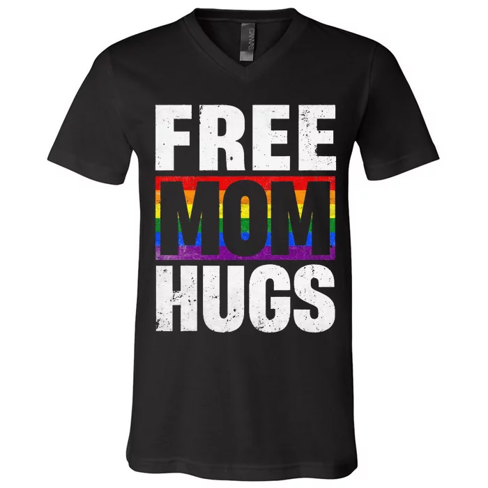 Vintage Retro Free Mom Hugs Rainbow LGBT Pride Gay Lesbian V-Neck T-Shirt