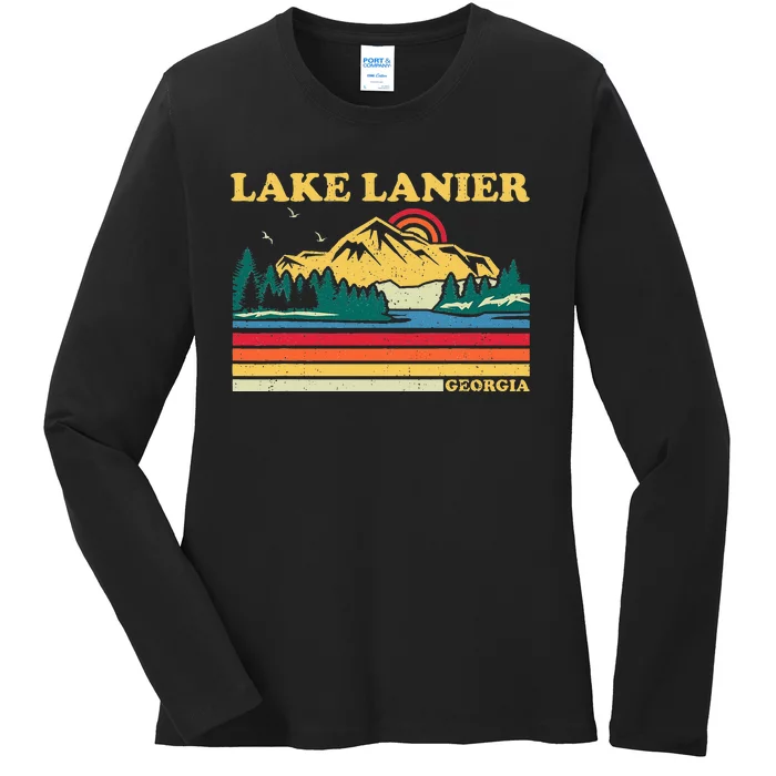 Vintage Retro Family Vacation Georgia Lanier Lake Ladies Long Sleeve Shirt