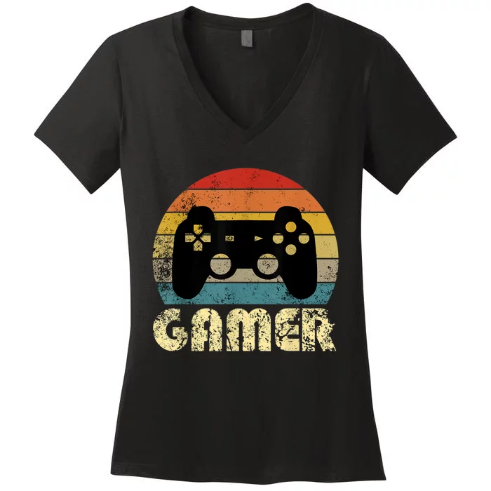 Vintage Retro Gamer Video Game Player Women's V-Neck T-Shirt