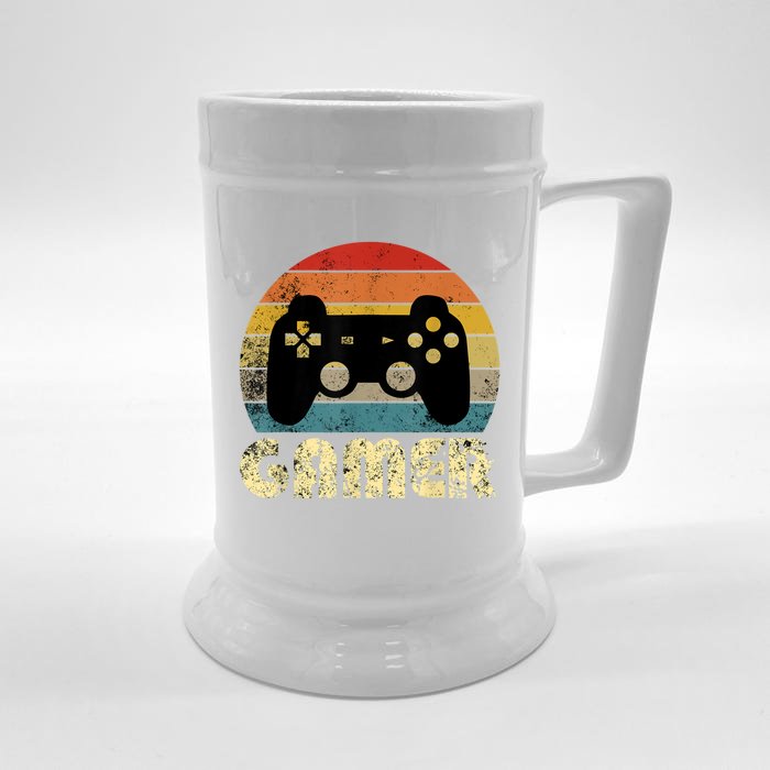 Vintage Retro Gamer Video Game Player Front & Back Beer Stein