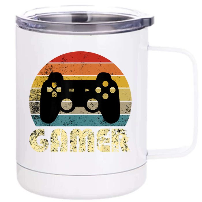 Vintage Retro Gamer Video Game Player Front & Back 12oz Stainless Steel Tumbler Cup