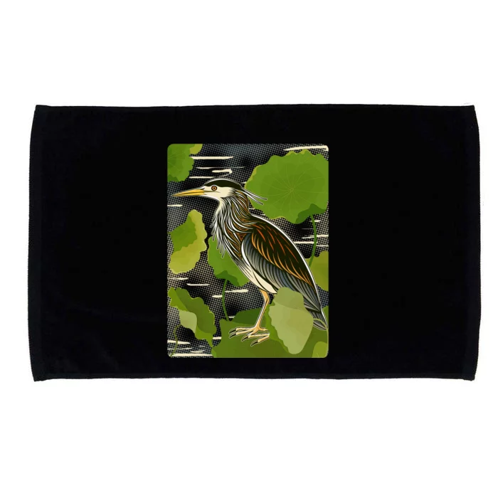 Vintage Retro Green Heron Bird Microfiber Hand Towel