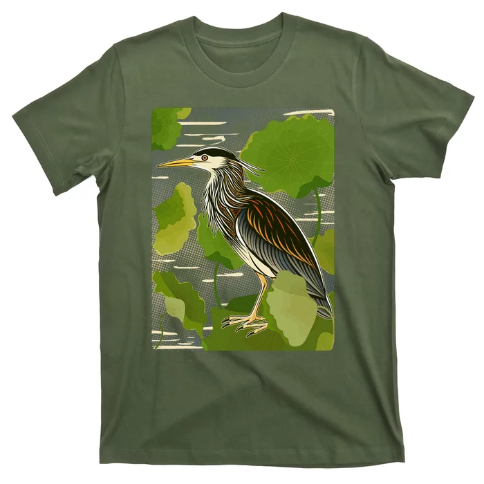 Vintage Retro Green Heron Bird T-Shirt