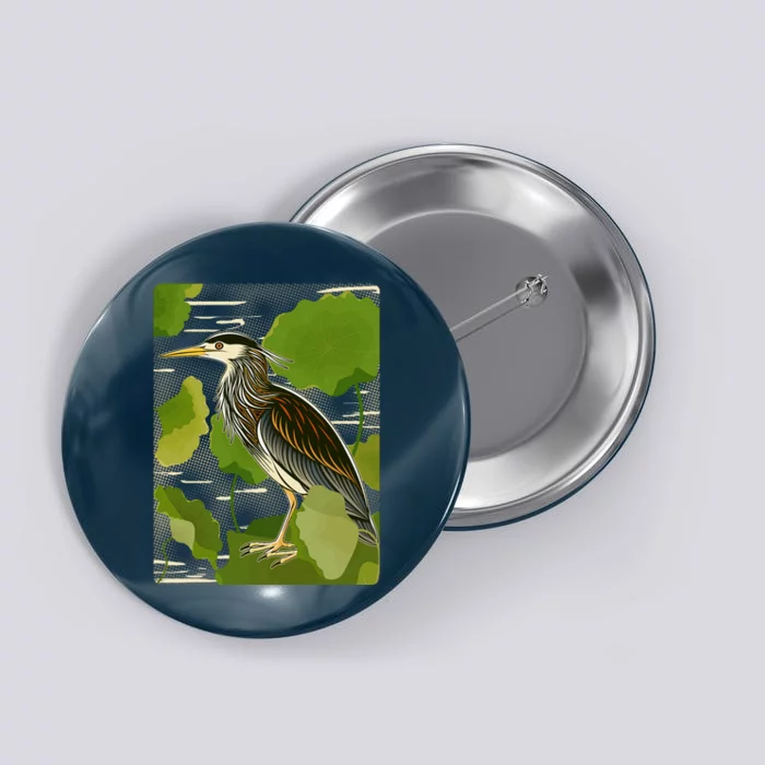 Vintage Retro Green Heron Bird Button