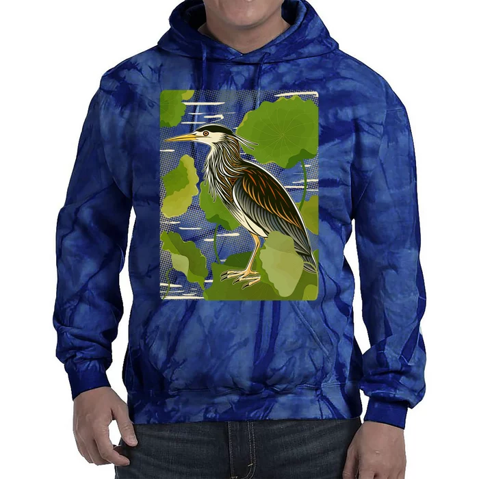 Vintage Retro Green Heron Bird Tie Dye Hoodie