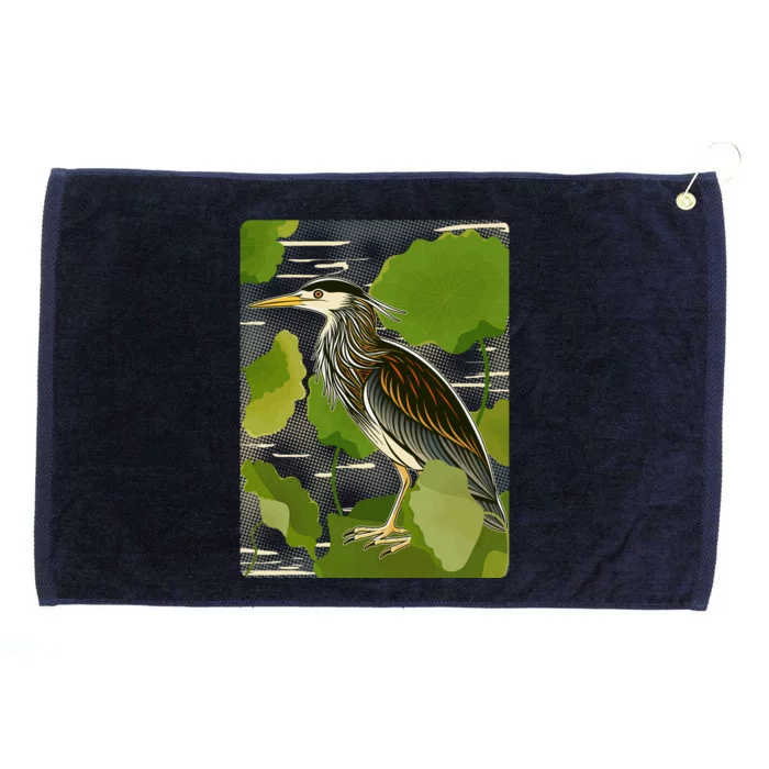 Vintage Retro Green Heron Bird Grommeted Golf Towel