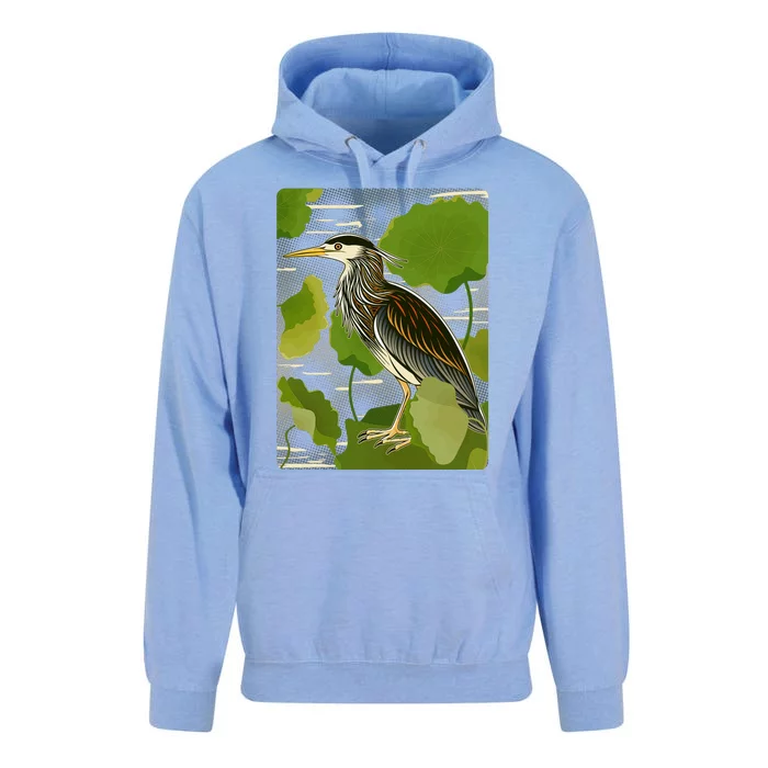 Vintage Retro Green Heron Bird Unisex Surf Hoodie