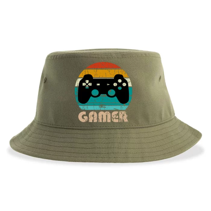 Vintage Retro Gamer Video Games Player Gaming Boys Teens Sustainable Bucket Hat