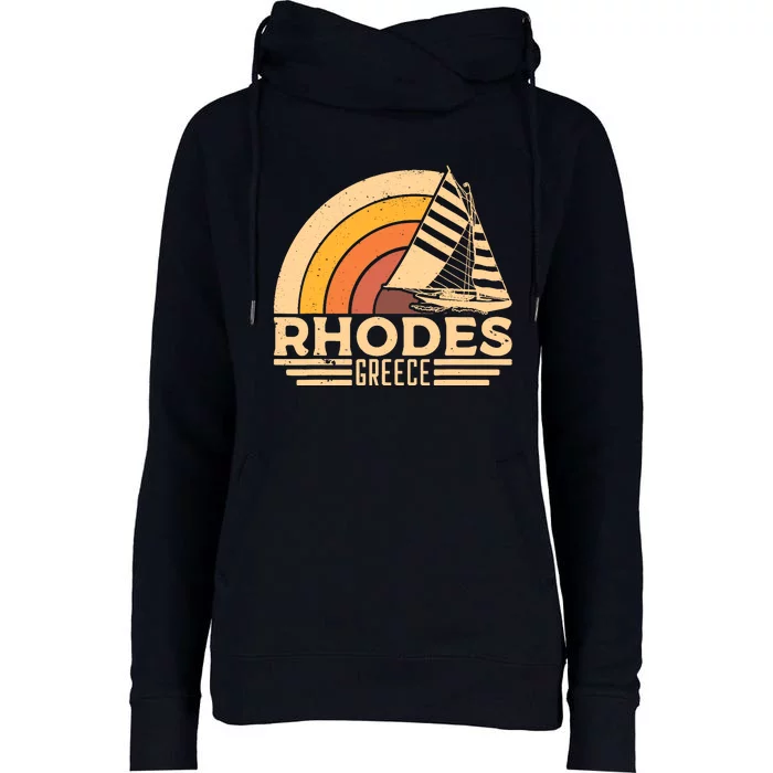 Vintage Rhodes Greece Sailing Womens Funnel Neck Pullover Hood