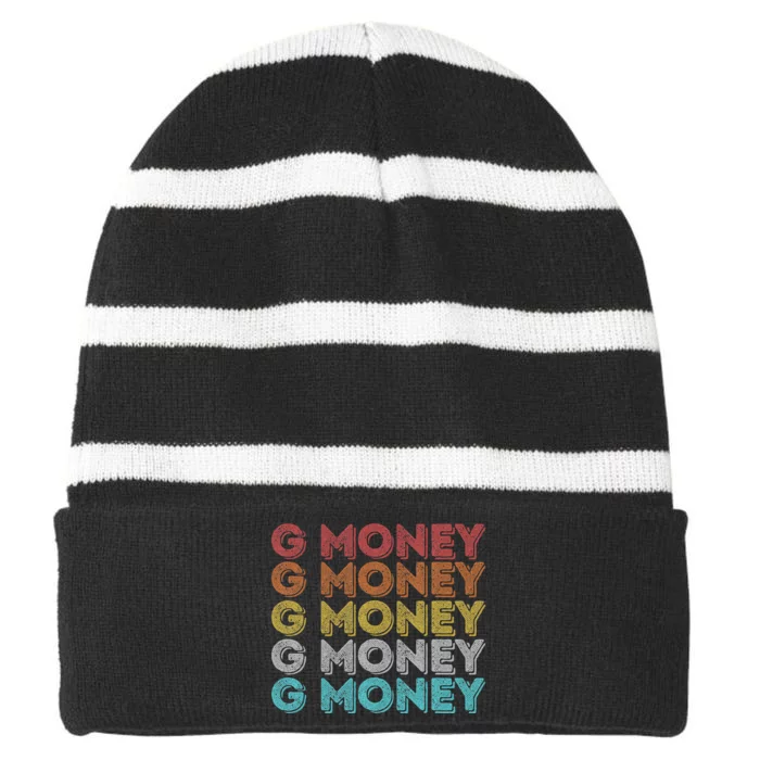 Vintage Retro G Money Striped Beanie with Solid Band