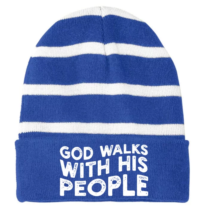 Vintage Retro God Walks With His People World Refugee Day Gift Striped Beanie with Solid Band