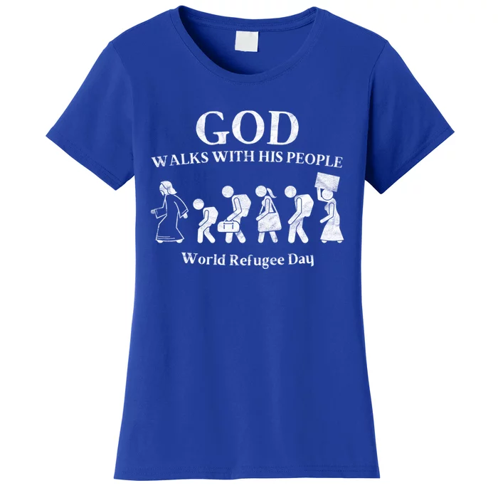 Vintage Retro God Walks With His People World Refugee Day Gift Women's T-Shirt