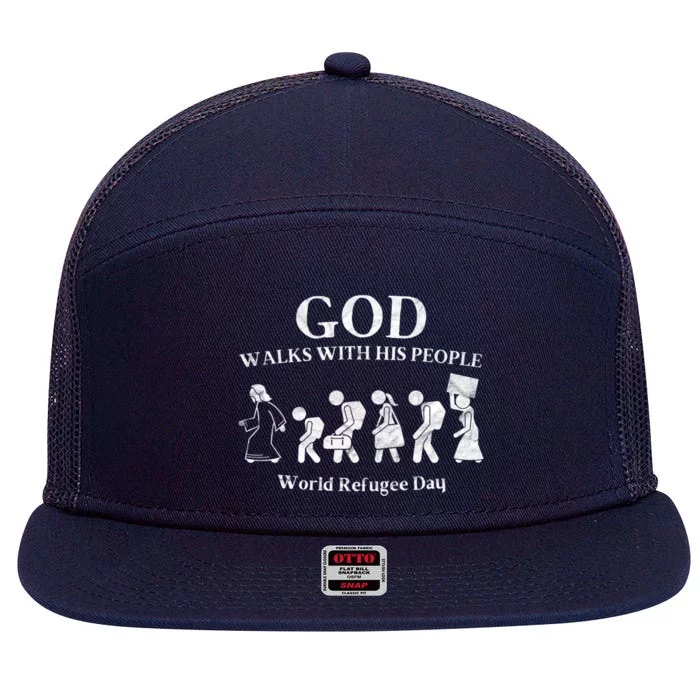 Vintage Retro God Walks With His People World Refugee Day Gift 7 Panel Mesh Trucker Snapback Hat