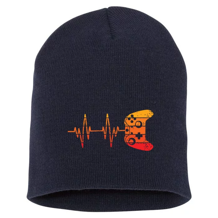 Vintage Retro Gamer Heartbeat Funny Video Game Gaming Short Acrylic Beanie