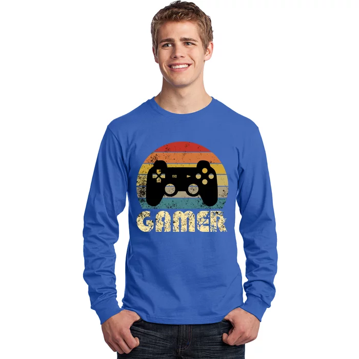 Vintage Retro Gamer Video Game Player Boys Teens Gift Long Sleeve Shirt