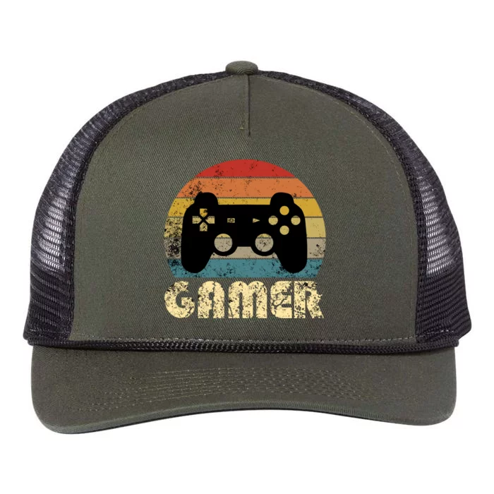 Vintage Retro Gamer Video Game Player Boys Teens Gift Retro Rope Trucker Hat Cap