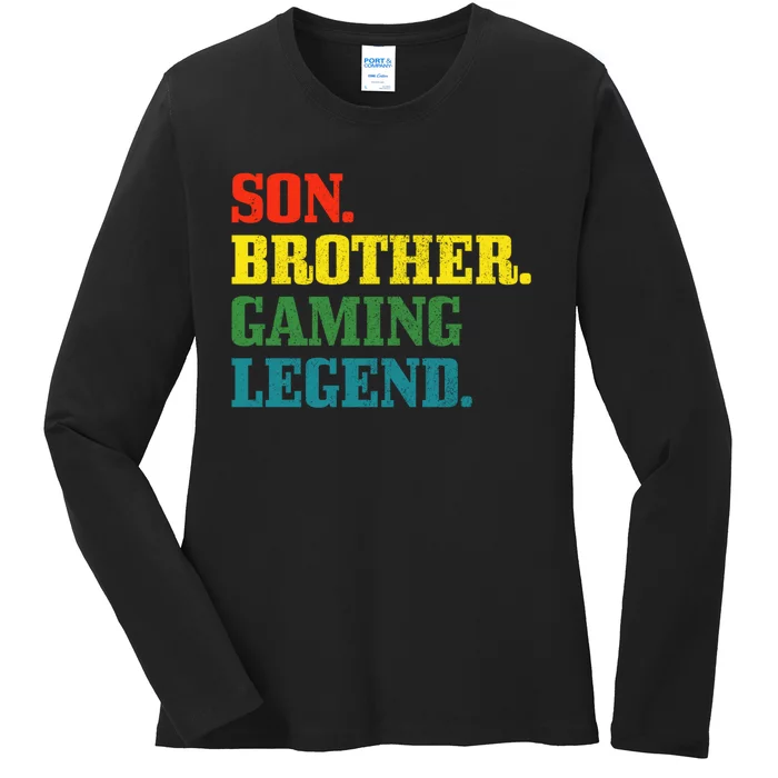 Vintage Retro Gamer Gift Son Brother Gaming Legend Ladies Long Sleeve Shirt