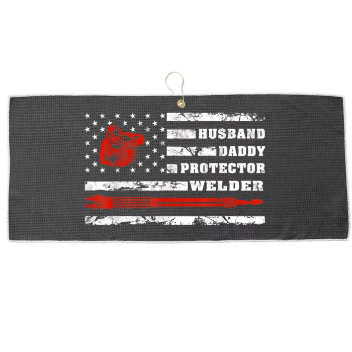 Vintage Retro Husband Daddy Protector Welder American Flag Large Microfiber Waffle Golf Towel